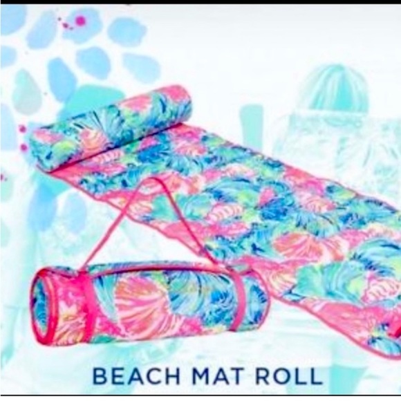 Lilly Pulitzer Beach Roll Up - Tapis De Plage Rose Et Bleu - Neuf En Boîte